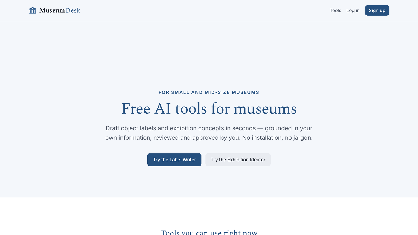 MuseumDesk.com homepage