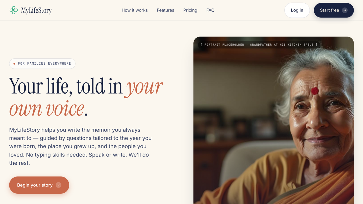 MyLifeStory.site homepage